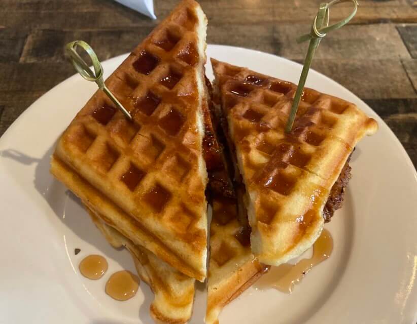 Chicken and Waffles for Brunch at Burger Bar.